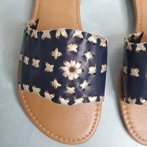 New! Pierre Dumas Navy Slide Sandals - Picture 6 of 6